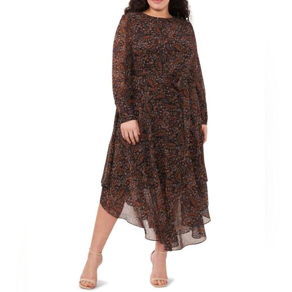 NWOT Halogen Paisley Handkerchief  Hem Long Sleeve Maxi Dress - Picture 1 of 9